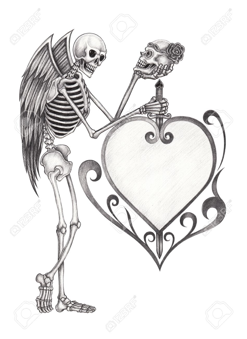 949x1300 Art Skull Angel Surreal. For Tattoo Or Logo Layout Hand Pencil