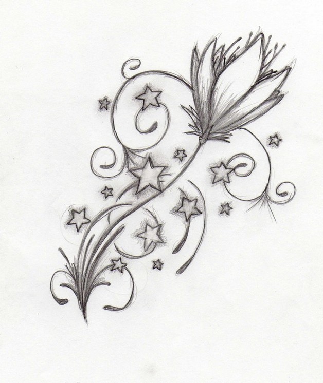 628x746 Flowers N Stars Tattoo Drawing