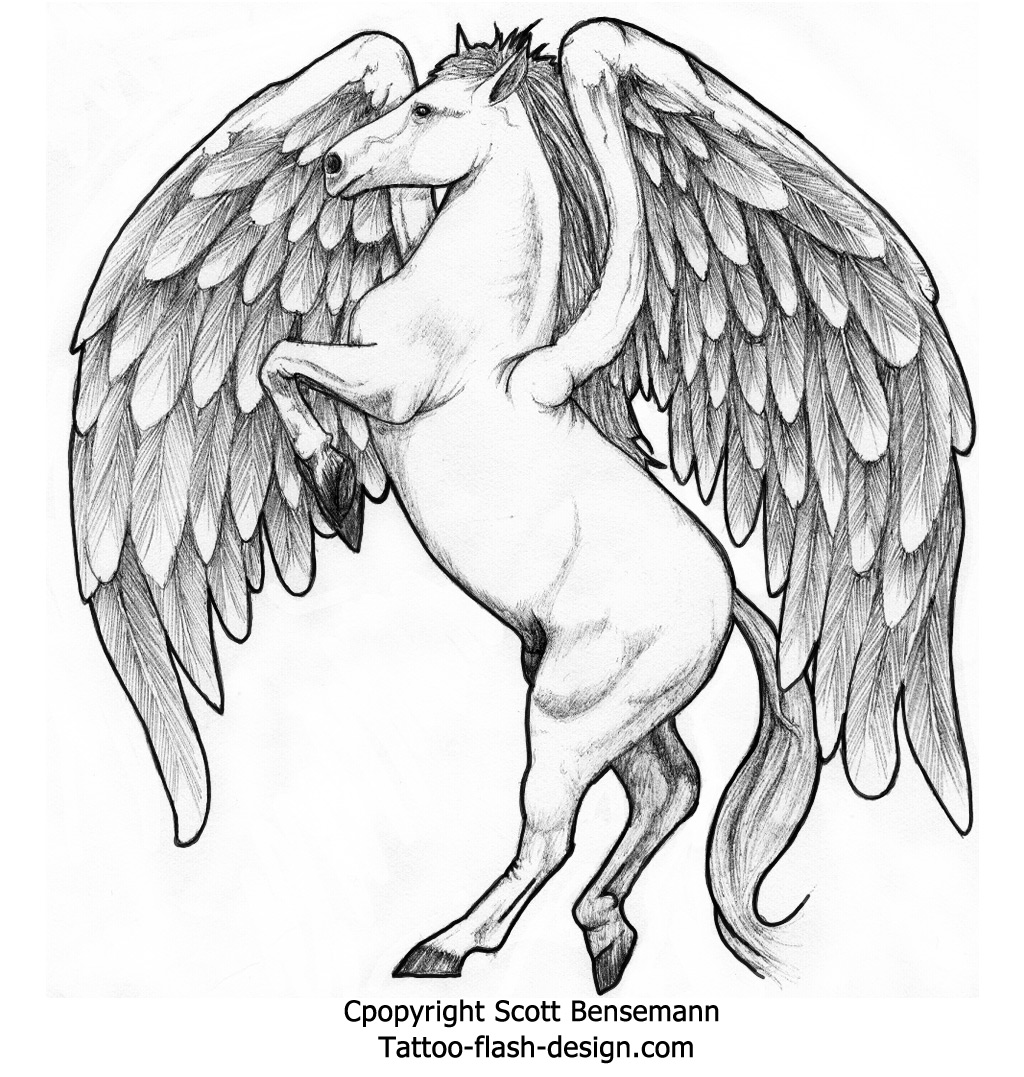 1024x1077 Pegasus Winged Horse Free Tattoo Flash Design