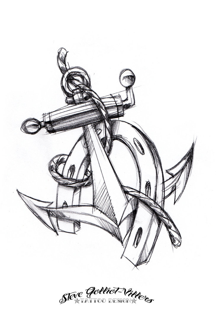 730x1095 Anchor And Horseshoe Tattoo Sketch By Stevegolliotvillers