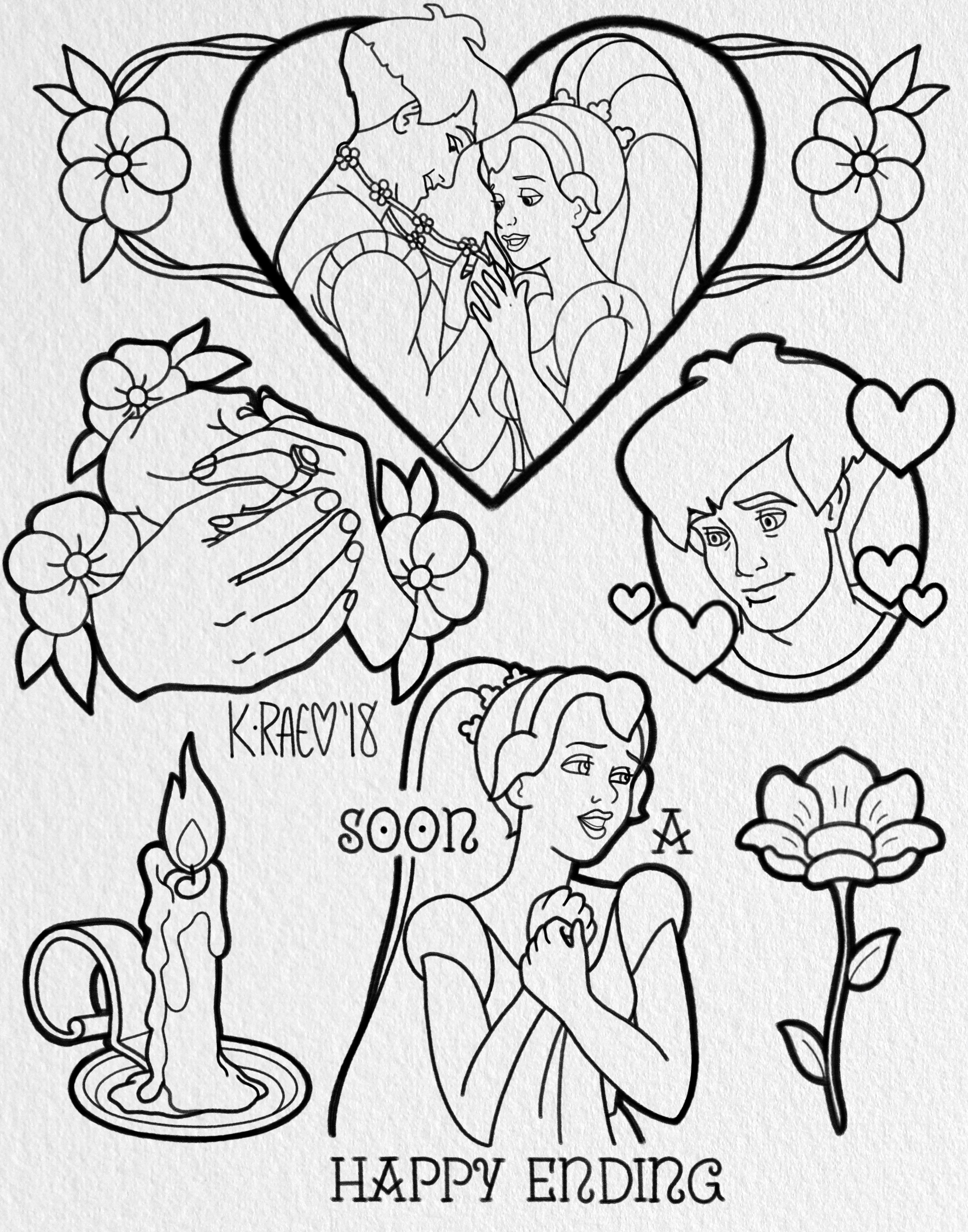 3300x4200 Thumbelina Tattoo Flash Sheet Drawing