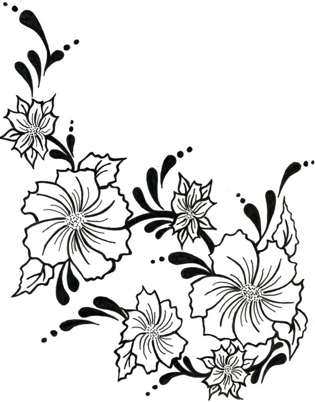1020x1301 Pictures Of Flower Drawings. Flowers Roses Coloring Pages