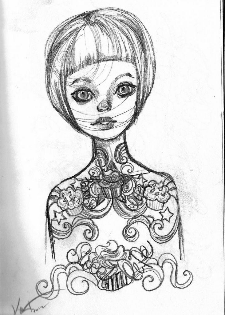 732x1024 Cupcake Sweet Life Tattoo Girl Sketch Sketch Of A Girl