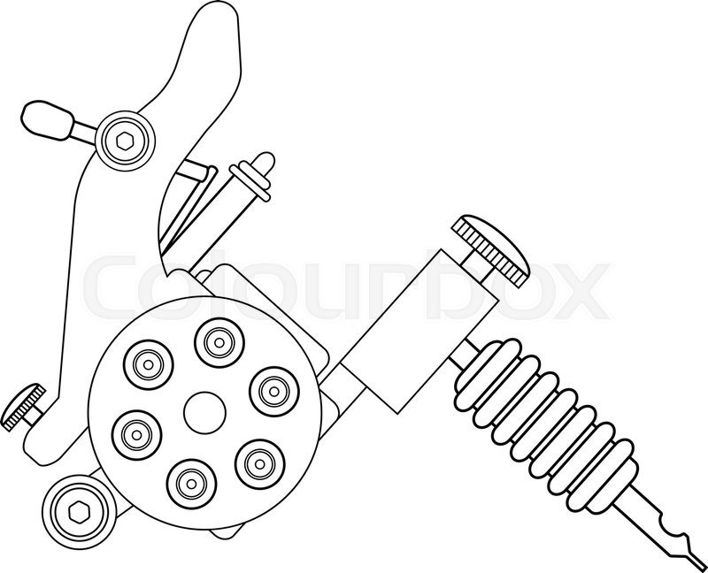 800x648 Tattoo Machine Linear Drawing. Thin Line Illustration. Contour
