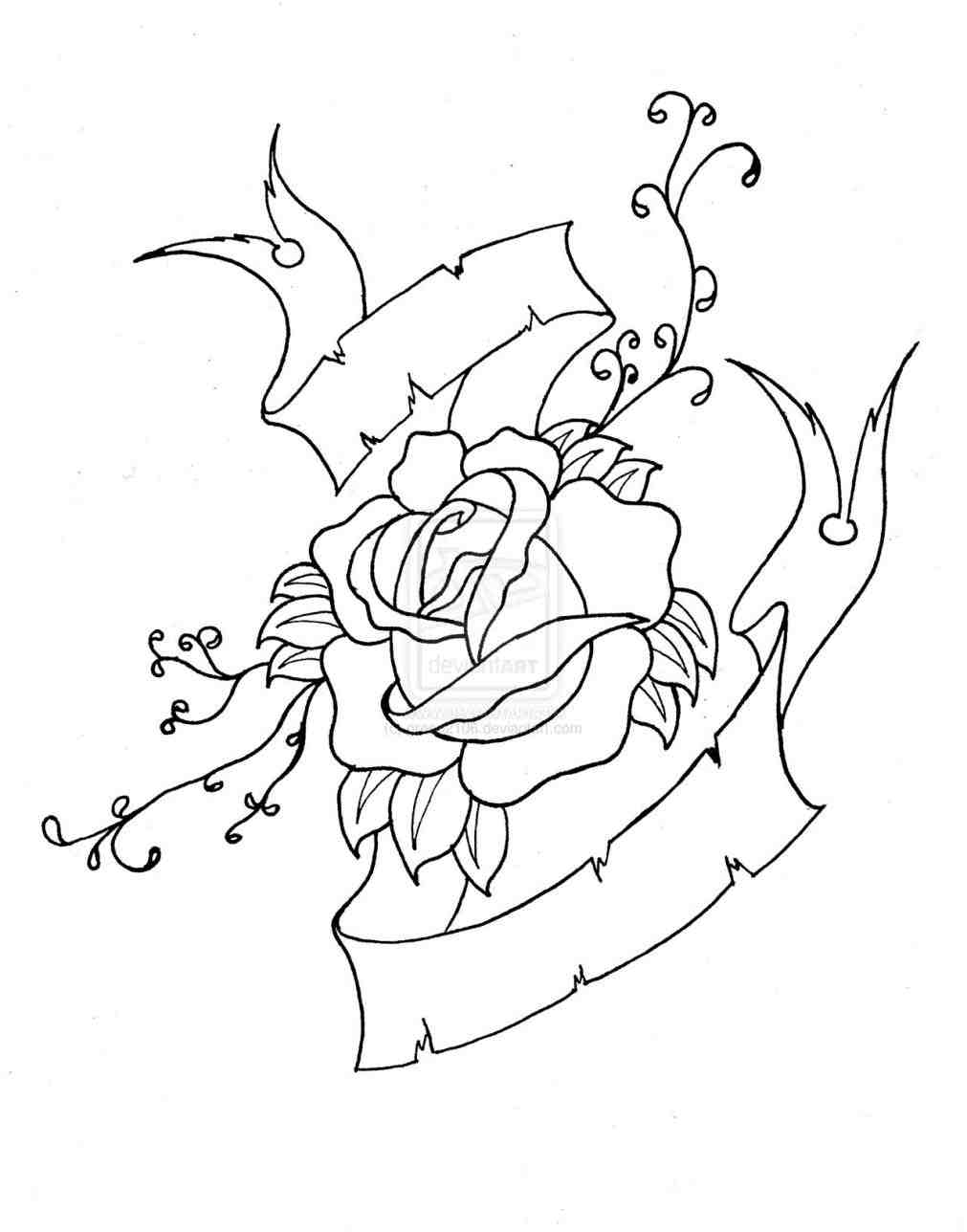 1011x1288 Rose Drawing Images Religious Black D Banner Tattoo Stencil