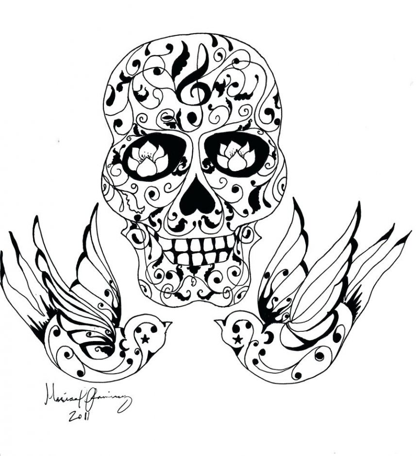 863x940 Flying Birds And Sugar Skull Tattoo Design Tattoos Swallow Designs