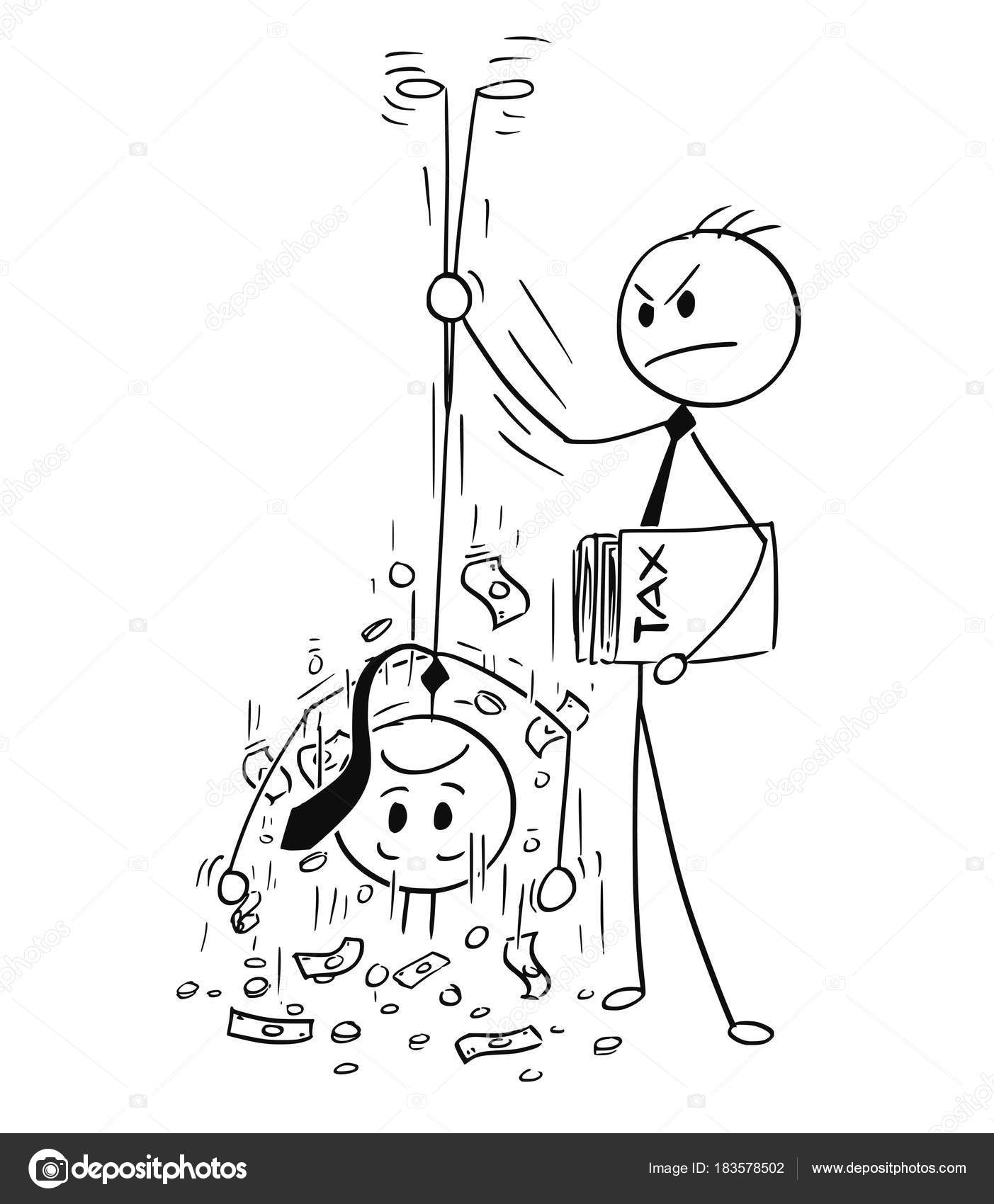 1403x1700 Cartoon Of Taxation Clerk Shaking Out Money For Tax