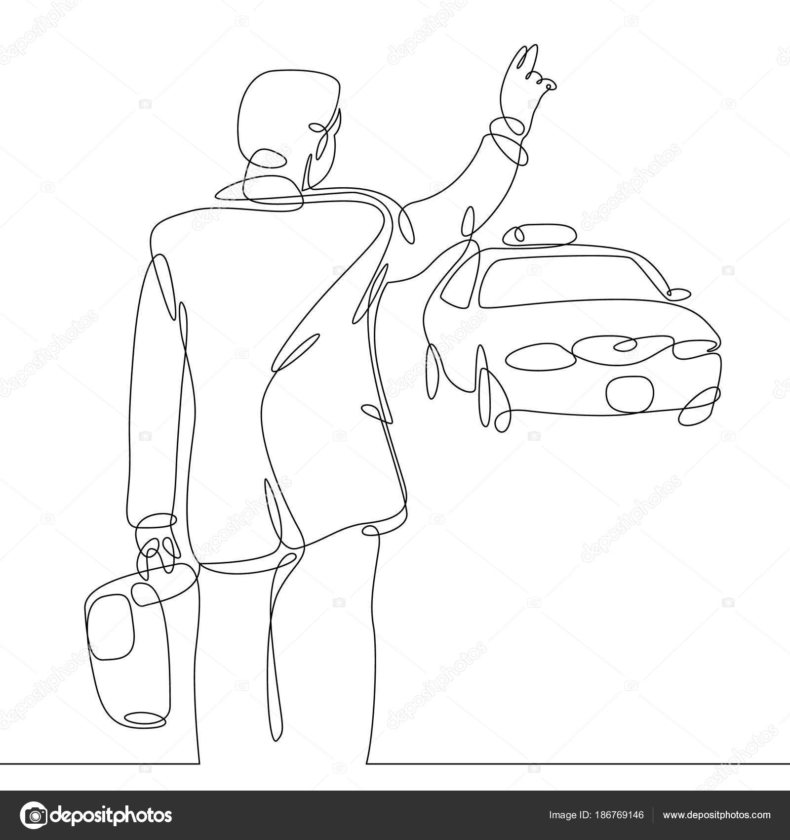 1600x1700 Continuous Single One Line Drawn Line Passenger Catches A Taxi