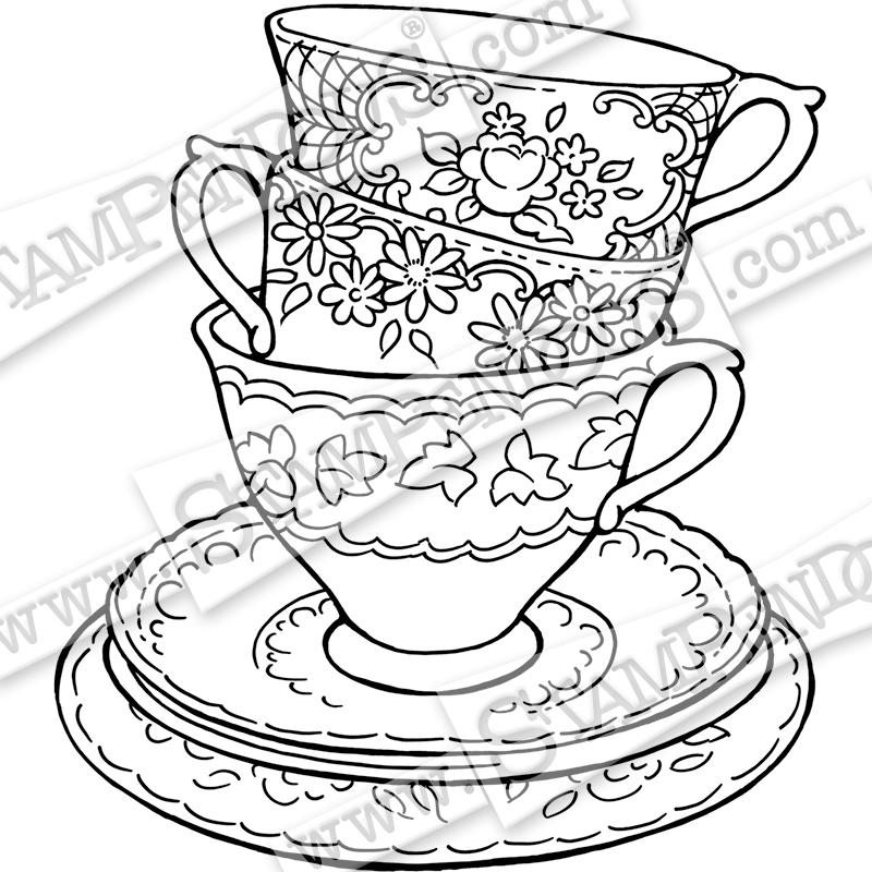 800x800 Teacup Trio Rubber Stamp