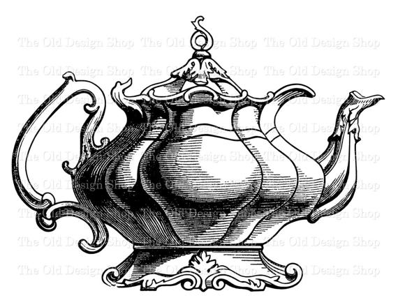 570x440 Fancy Teapot Vintage Kitchen Clip Art Printable Victorian Tea Pot