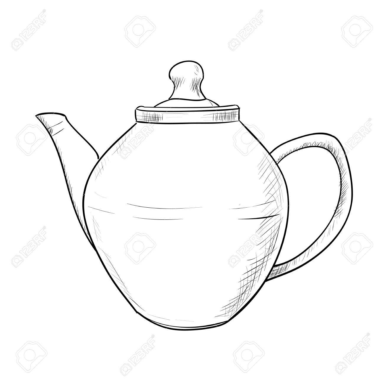1300x1300 Vector Sketch Of Teapot. Hand Draw Illustration. Royalty Free