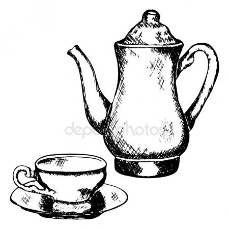 450x450 Teapot And Cup. Vector Silhouettes Stock Vector Akinshin