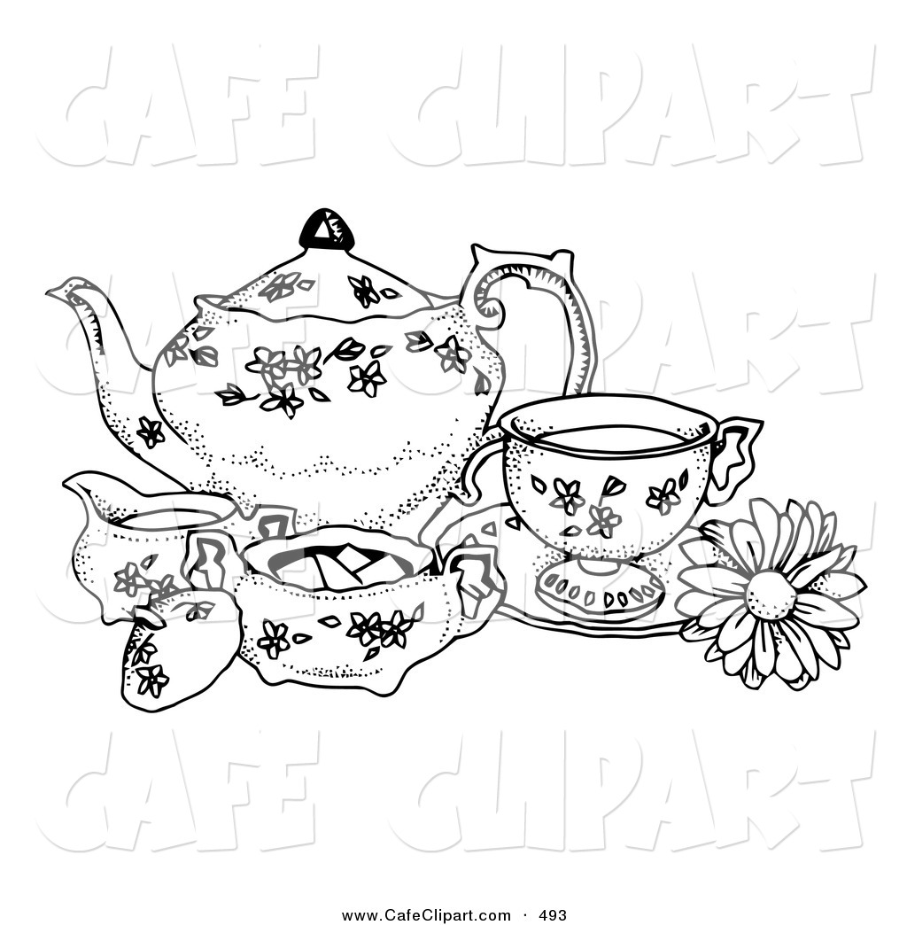 1024x1044 Vector Clip Art Of A Black And White Pen And Ink Styled Tea Set