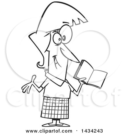 450x470 Clipart Of A Cartoon Black And White Lineart Happy Female Teacher