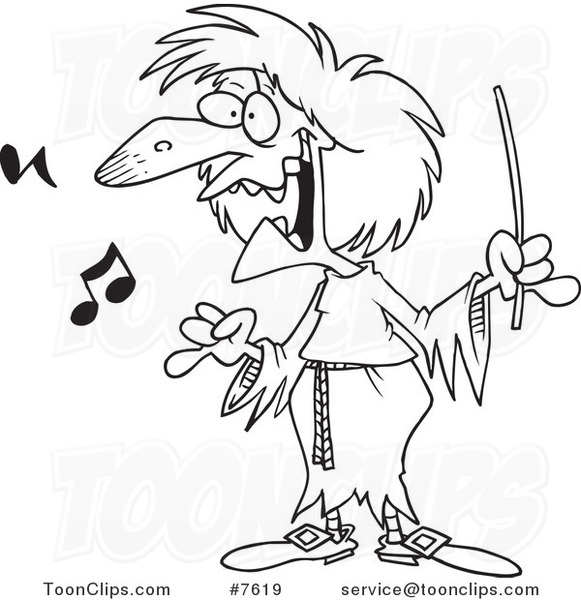 581x600 Cartoon Black And White Line Drawing Of A Witchy Music Teacher