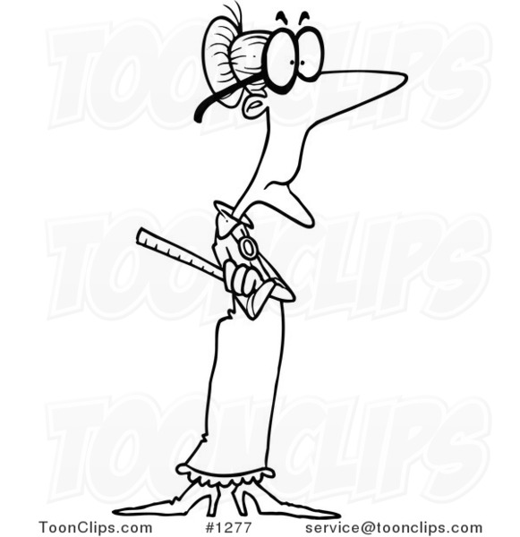 581x600 Cartoon Black And White Outline Design Of A Skinny Old Female