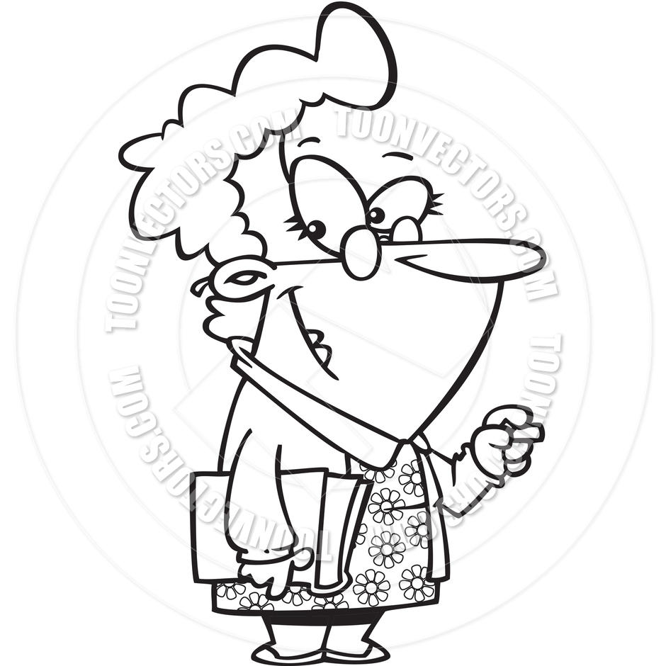 940x940 Cartoon School Teacher (Black And White Line Art) By Ron Leishman