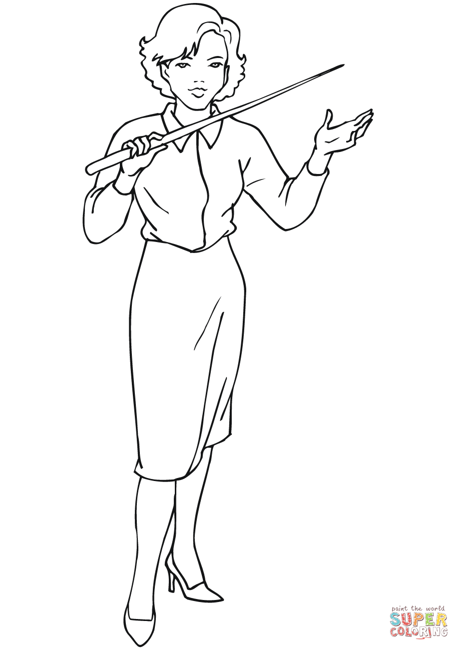 919x1300 School Teacher With Pointer Coloring Page Free Printable