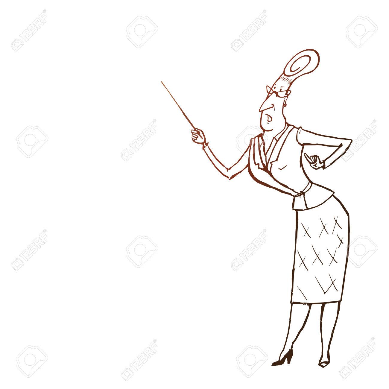 1300x1300 Strict Teacher Vector Sketch. Linear Pen Drawing Vector Sketch