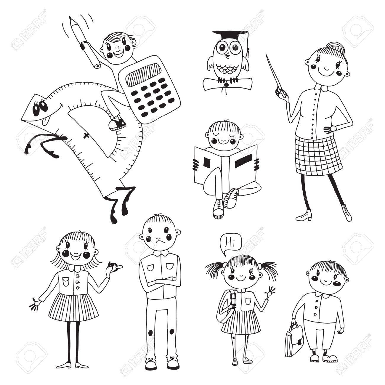 1300x1300 Hand Drawn Teacher And School Children Royalty Free Cliparts