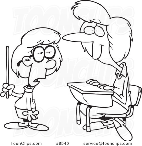 581x600 Cartoon Black And White Line Drawing Of A Smart School Girl Giving