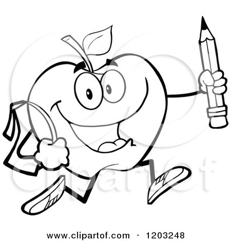 450x470 Cartoon Of A Black And White Apple Character Student Running