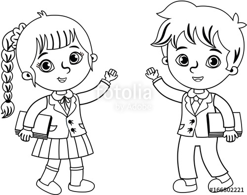 500x395 Black And White Cartoon Students (Vector Illustration) Stock