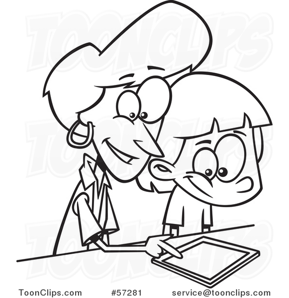 581x600 Cartoon Outline Happy Black Mother Teaching Her Daughter How