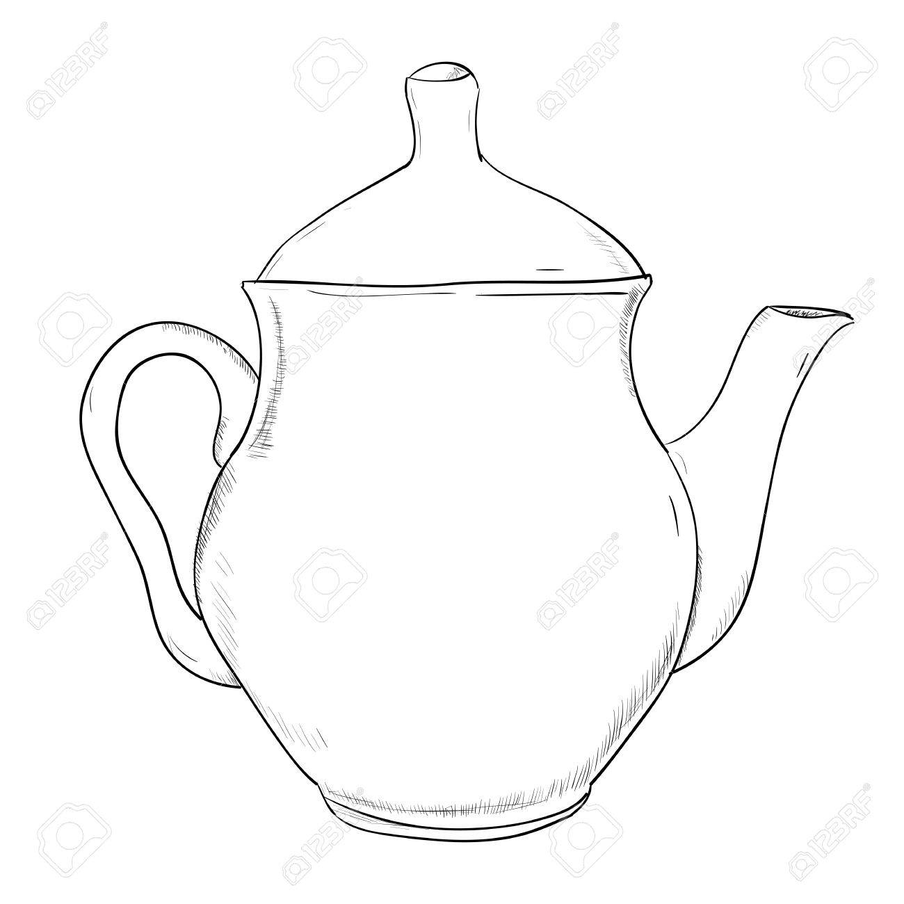 1300x1300 Vector Sketch Of Teapot. Hand Draw Illustration. Royalty Free