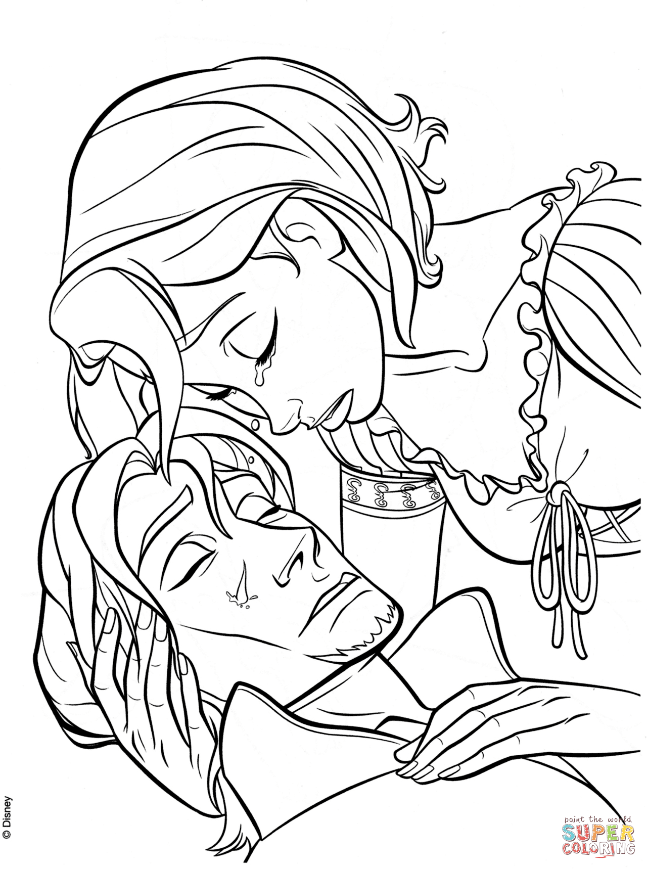 1280x1719 Rapunzel's Tear Heals Flynn Coloring Page Free Printable