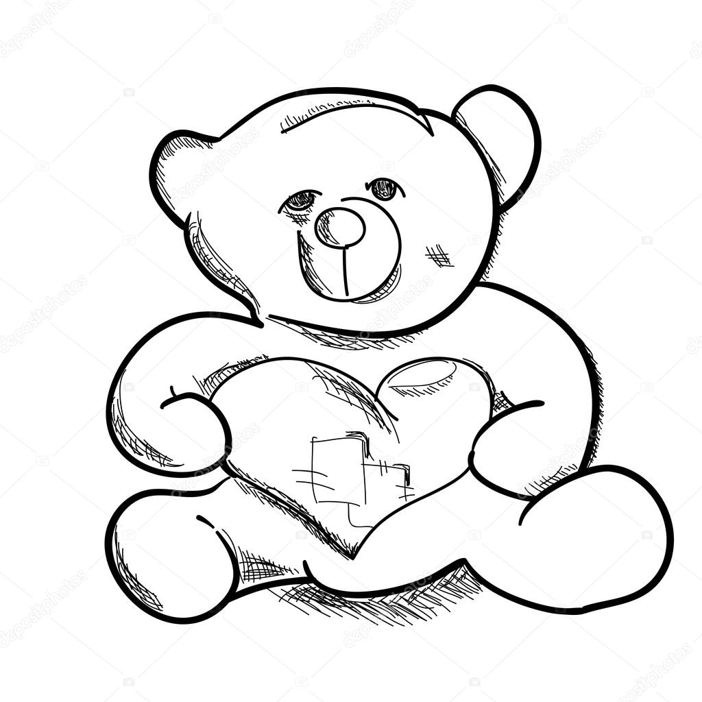 1024x1024 Hand Draw Simple Sketch Teddy Bear Vector Illustration. Can Be U