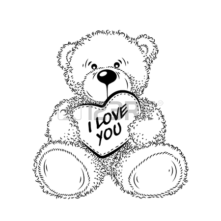 450x450 Drawing Teddy Bear With Heart. Color Vector Illustration Royalty