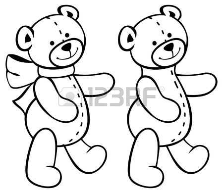 450x390 Cute Teddy Bears. Children Toys. Outline Contour Image. Royalty