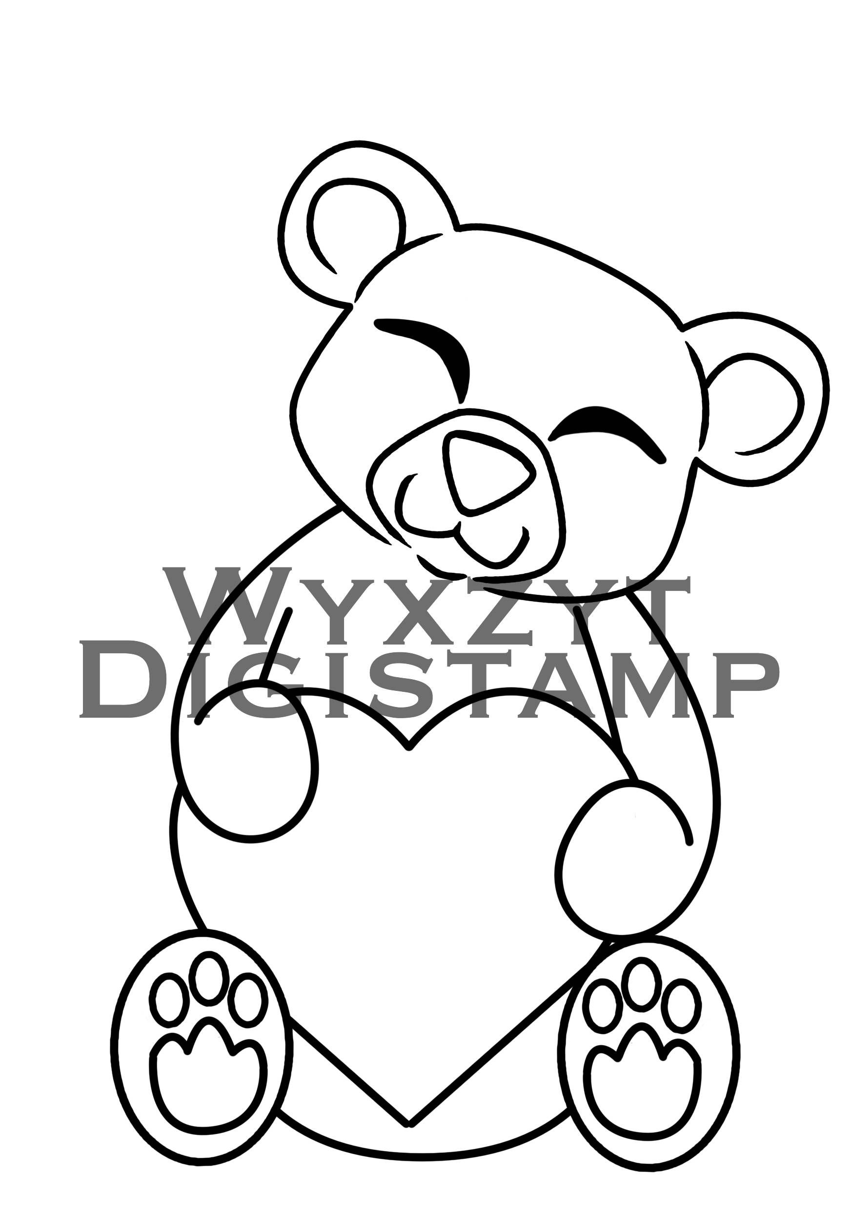 1748x2480 Cute Teddy Bear Holding Heart Digital Stamp Instant Download