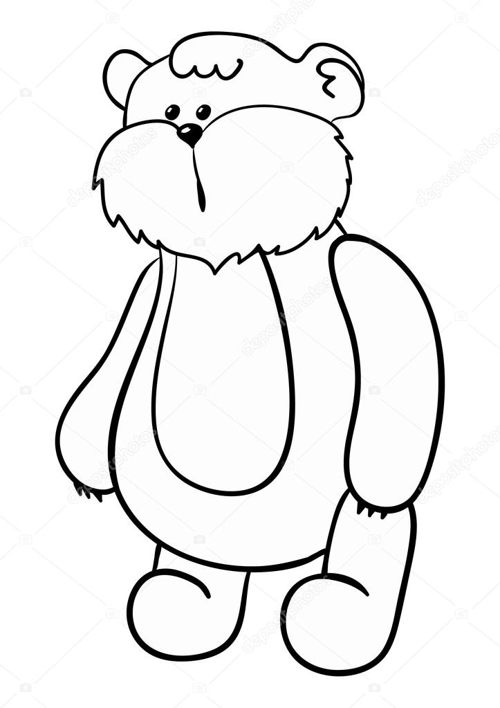 723x1023 Bear Toy Black And White Outline Drawing. Stock Vector
