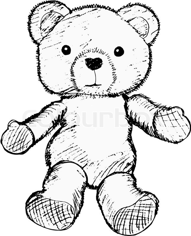 646x800 Hand Drawn, Vector, Sketch Illustration Of Teddy Bear Stock