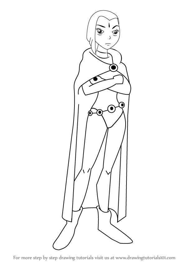 597x844 Learn How To Draw Raven From Teen Titans (Teen Titans) Step By