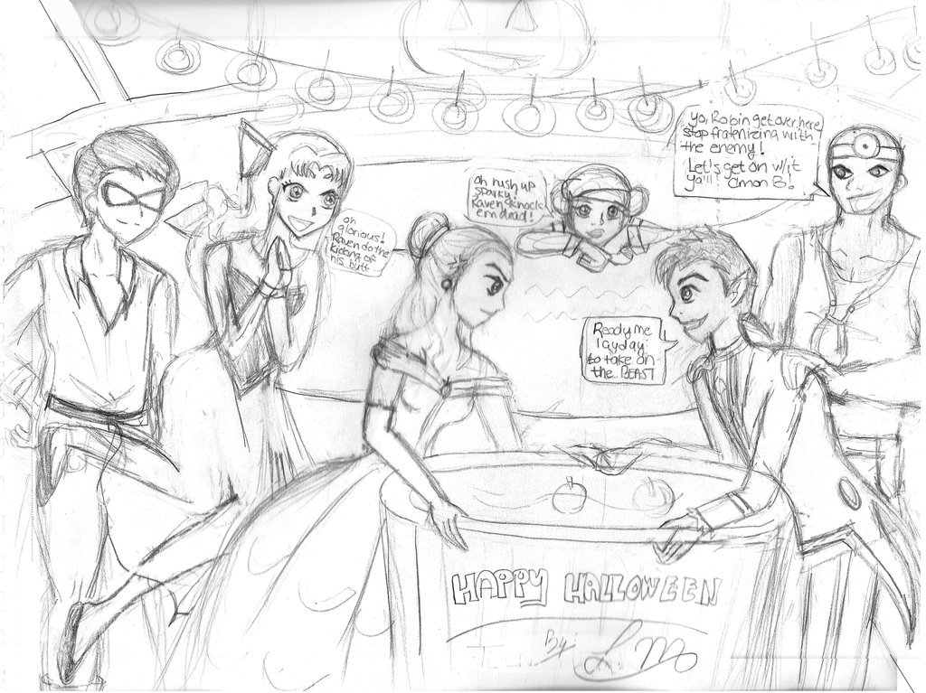 1024x767 Teen Titans Halloween Sketch By Lesliemint
