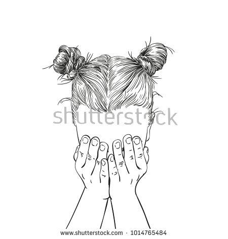 450x470 Sketch Of Teenage Girl With Two Buns Hairstyle Covered Her Face