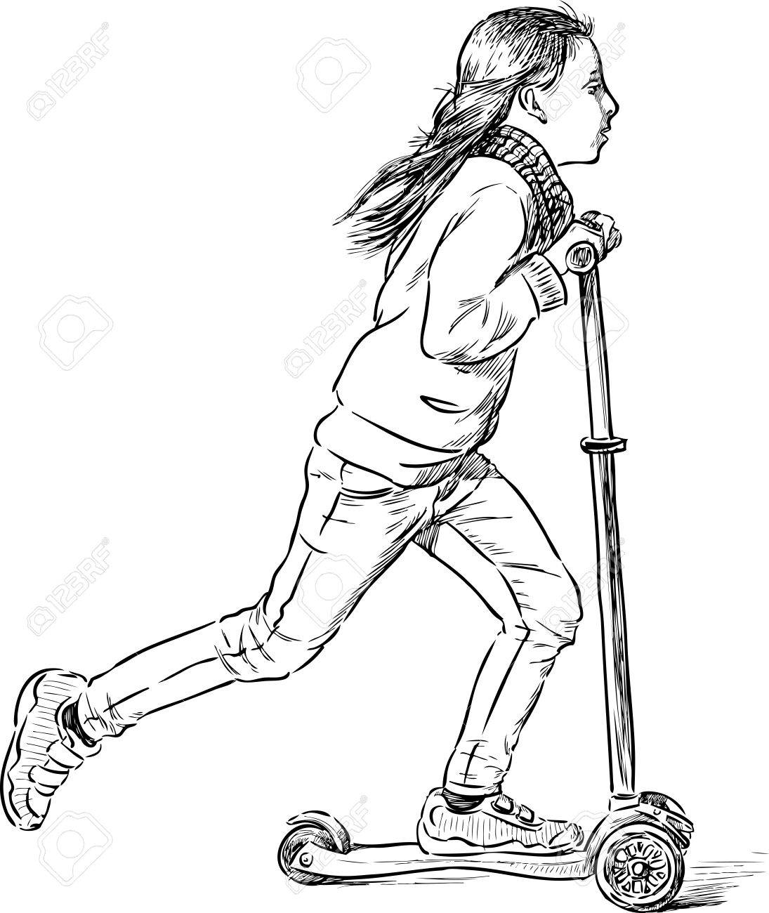 1095x1300 A Teenage Girl Rides A Scooter Royalty Free Cliparts, Vectors,