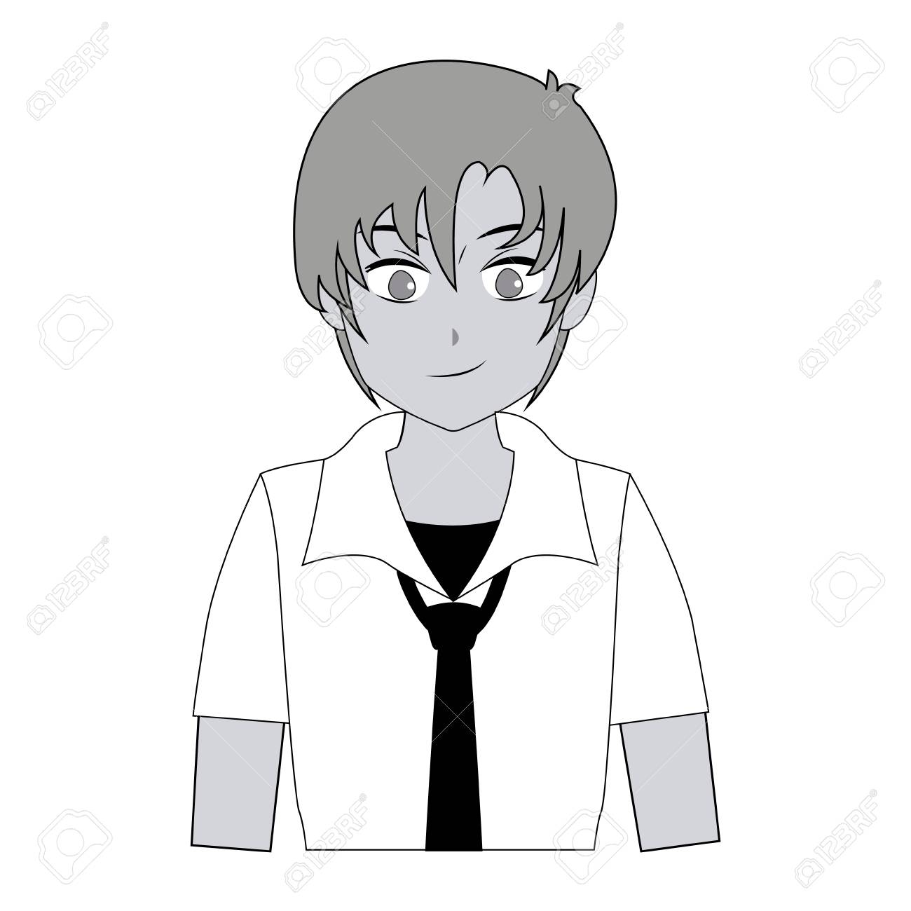 1300x1300 Teenager Boy Anime Cartoon Black And White Vector Illustration