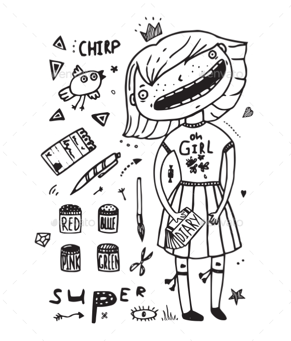 590x690 Teenager Girl Clip Art Drawing Painting Outline By Popmarleo