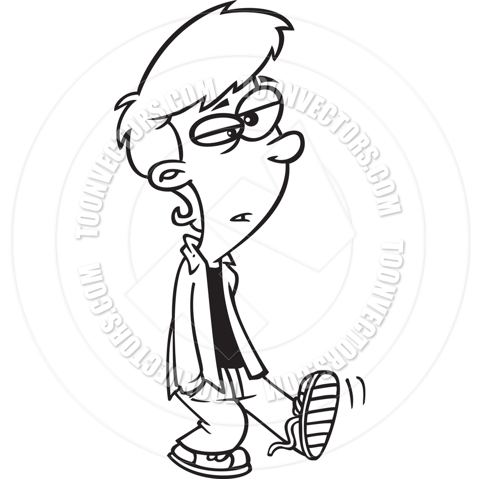 940x940 Cartoon Teenage Boy Walking (Black And White Line Art) By Ron