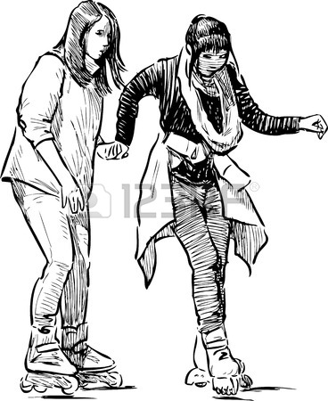 368x450 Sketch Of The Teens Rollerblading Royalty Free Cliparts, Vectors