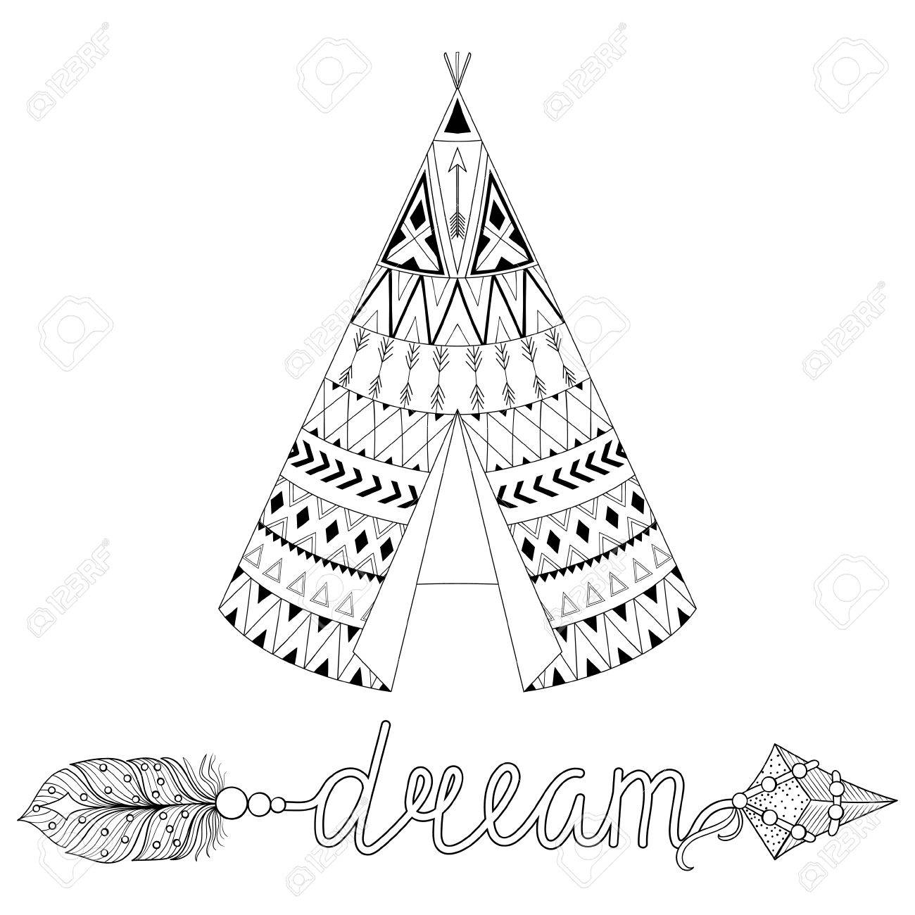 1300x1300 Hand Drawn American Native Wigwam With Ethnic Ornamental Elements
