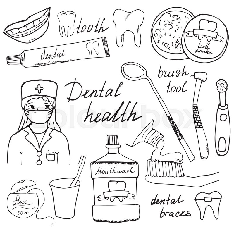 800x800 Dental Health Doodles Icons Set. Hand Drawn Sketch With Teeth