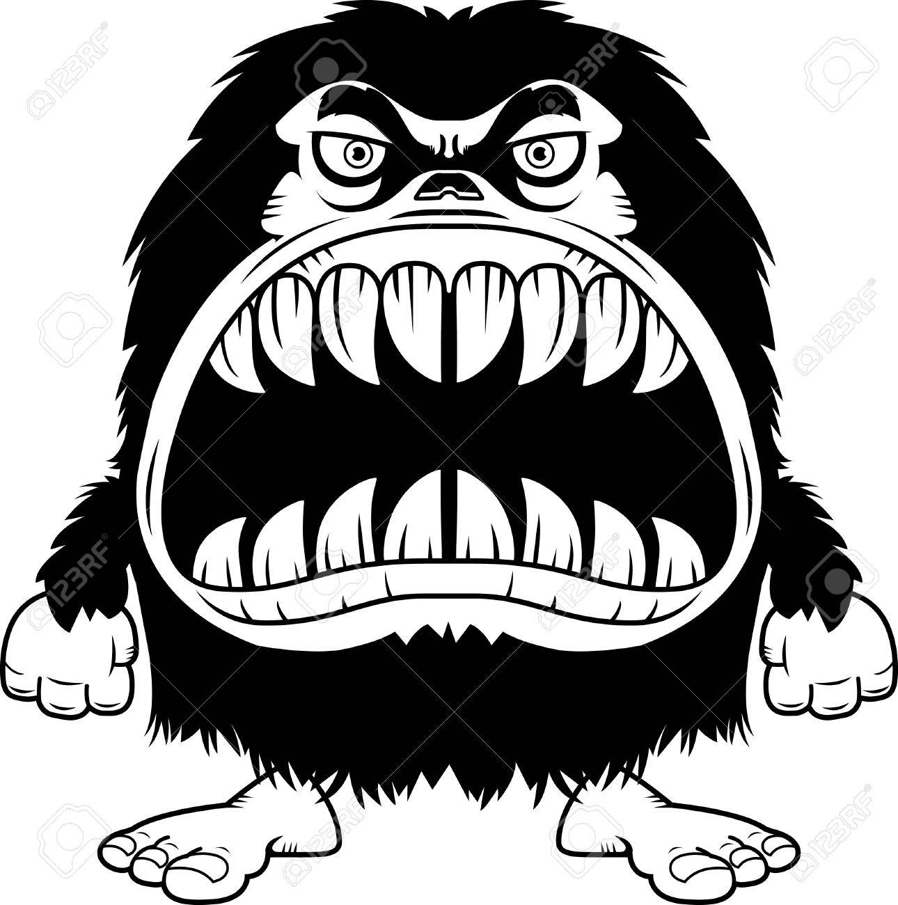 1290x1300 A Cartoon Illustration A Hairy Monster With A Big Mouth Full