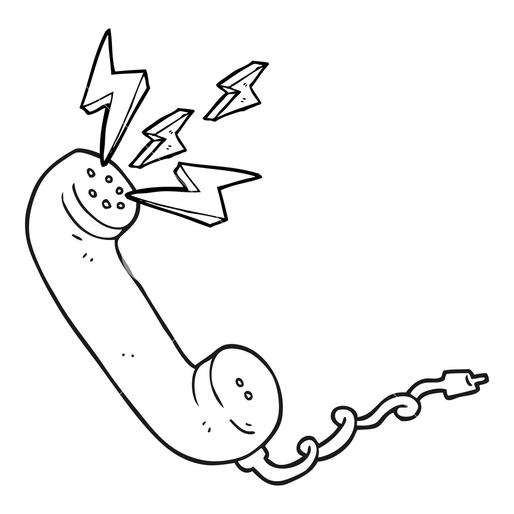 1000x1000 Freehand Drawn Black And White Cartoon Telephone Receiver Royalty