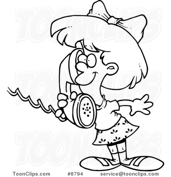 581x600 Cartoon Blacknd White Line Drawing Of Girl Talking On