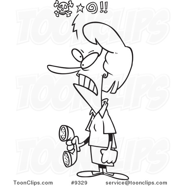 581x600 Cartoon Blacknd White Line Drawing Of Mad Lady Holding